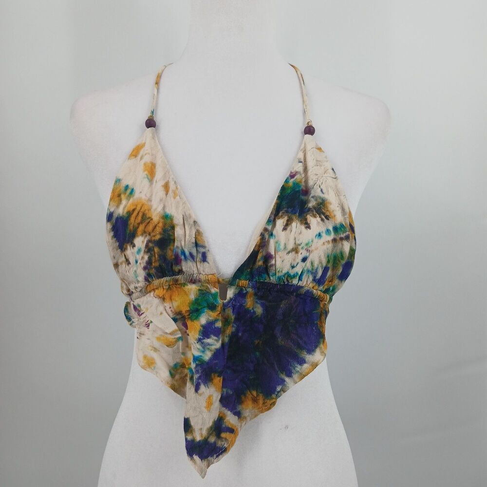 Pull & Bear Tie Dye Halter Top Womens Small Multicolor Boho Summer Festival